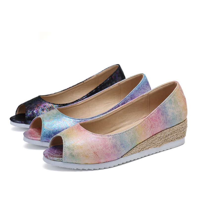 Femmes Espadrille Colorée Comfy Wedge Peep Toe Platforms