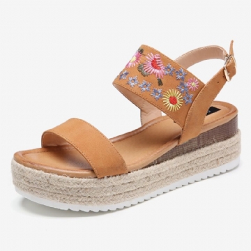 Femmes Espadrilles Broderie Fleurs Boucle Sangle Slingback Plateforme Sandales