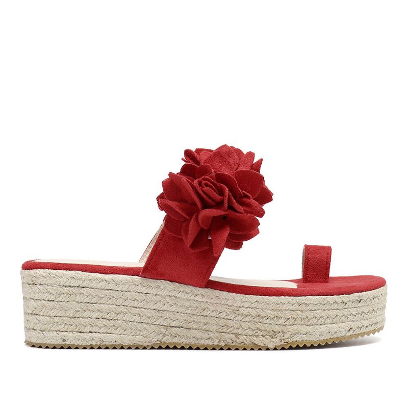 Femmes Espadrilles Fleur Décoration Anneau D'orteil Décontracté Plage Plate-forme Sandales