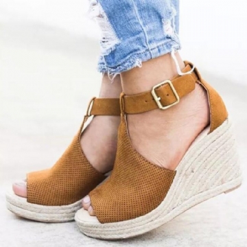 Femmes Espadrilles Peep Toe Buckle Comfy Casual Wedges Sandals