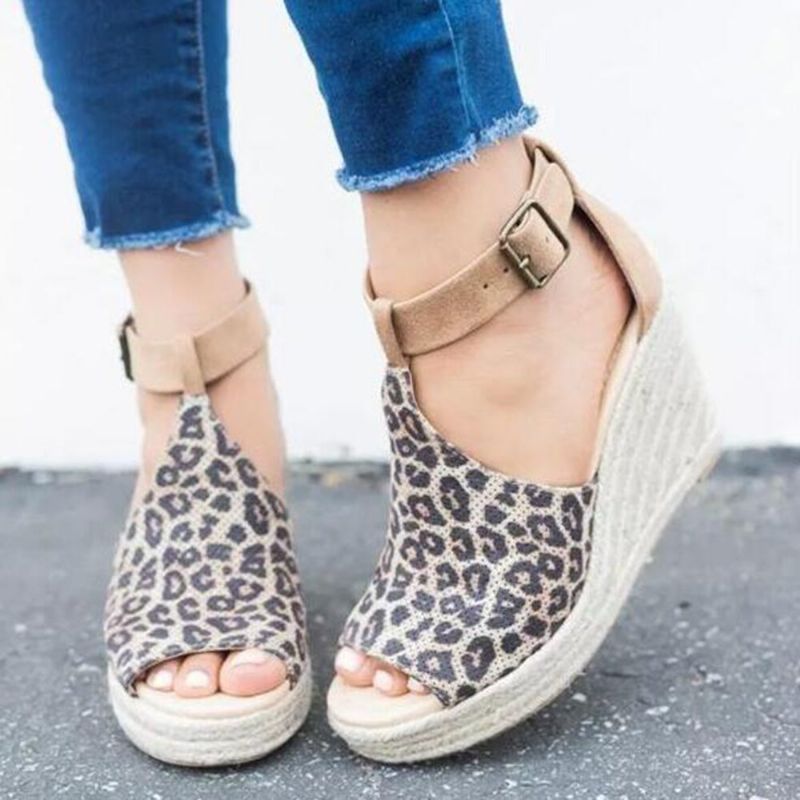 Femmes Espadrilles Peep Toe Buckle Comfy Casual Wedges Sandals