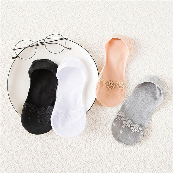 Femmes Été Dentelle Fleur Chaussette Courte Antidérapant Confortable Invisible Bateau Chaussettes