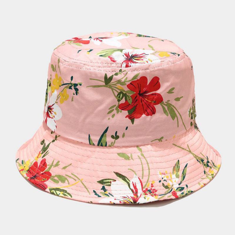 Femmes D'été Protection Uv Fleur Motif Visière Soleil Chapeau Mode Casual En Plein Air Voyage Seau Chapeau