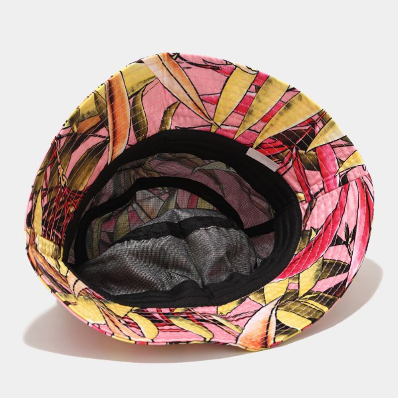 Femmes D'été Protection Uv Fleur Motif Visière Soleil Chapeau Mode Casual En Plein Air Voyage Seau Chapeau