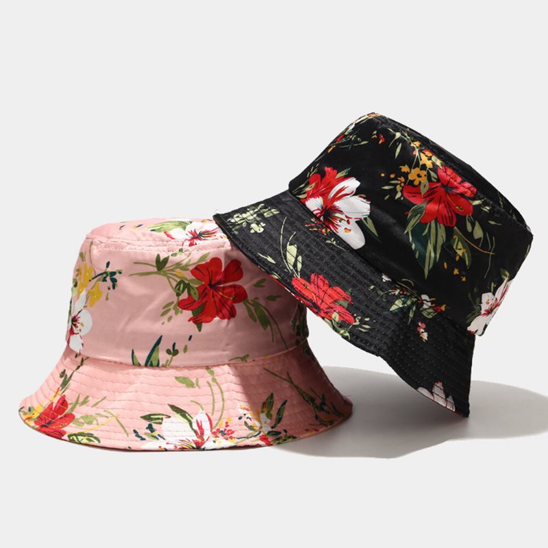 Femmes D'été Protection Uv Fleur Motif Visière Soleil Chapeau Mode Casual En Plein Air Voyage Seau Chapeau