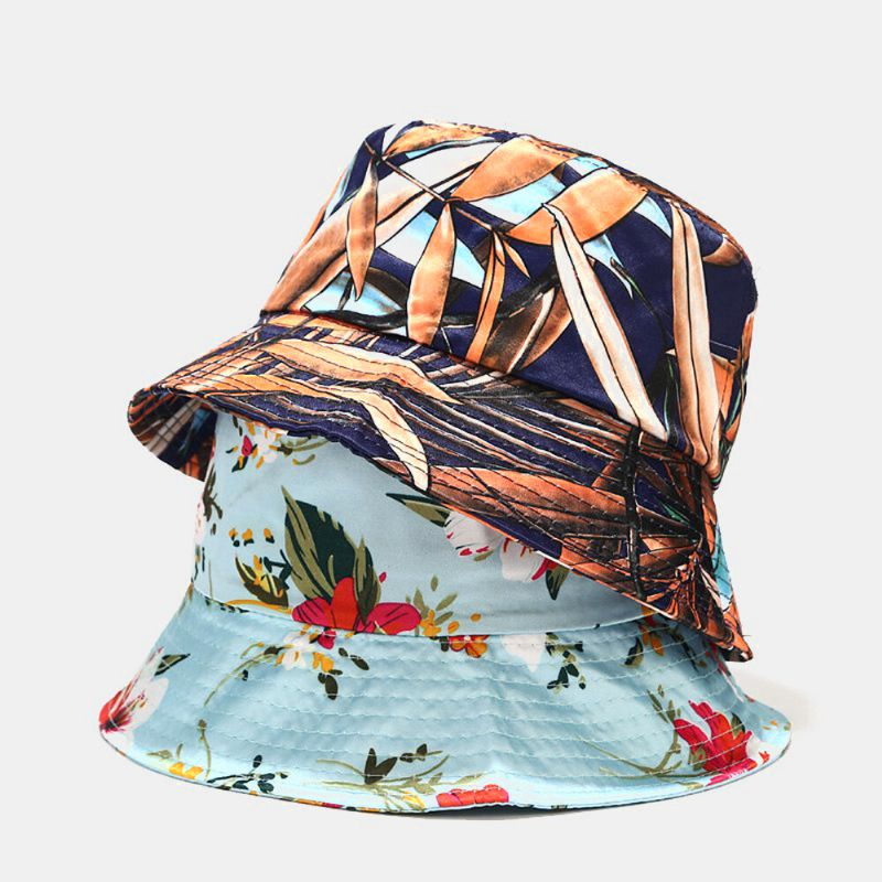 Femmes D'été Protection Uv Fleur Motif Visière Soleil Chapeau Mode Casual En Plein Air Voyage Seau Chapeau