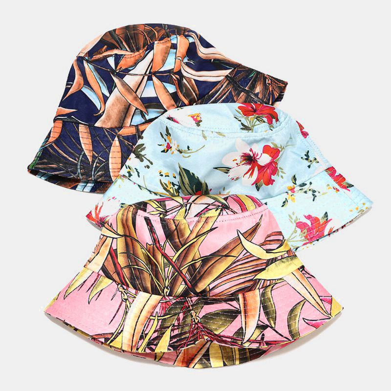 Femmes D'été Protection Uv Fleur Motif Visière Soleil Chapeau Mode Casual En Plein Air Voyage Seau Chapeau