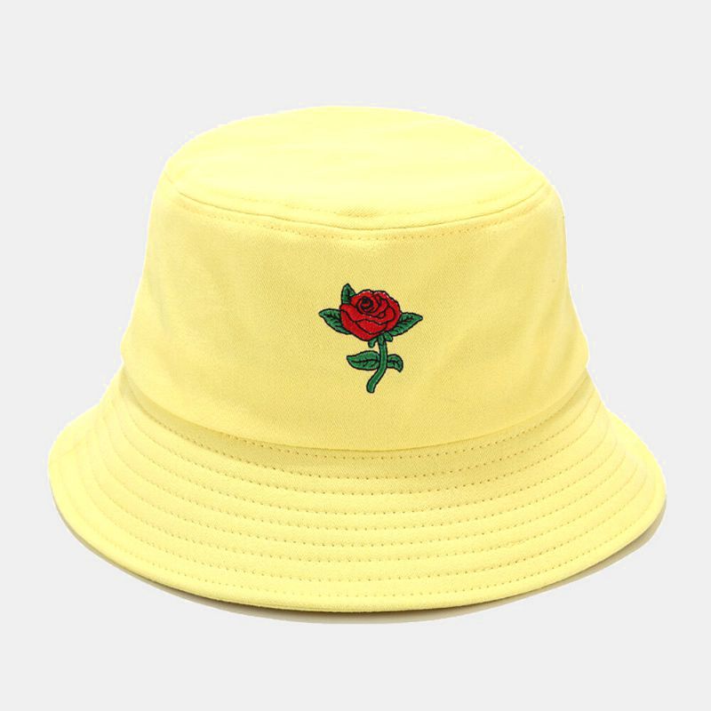 Femmes D'été Protection Uv Motif Floral Broderie Casual Mignon Chapeau De Soleil Seau Chapeau