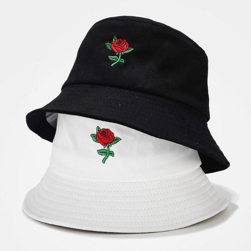 Femmes D'été Protection Uv Motif Floral Broderie Casual Mignon Chapeau De Soleil Seau Chapeau