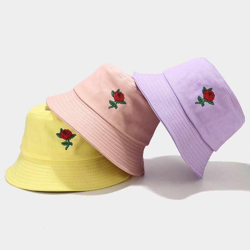 Femmes D'été Protection Uv Motif Floral Broderie Casual Mignon Chapeau De Soleil Seau Chapeau