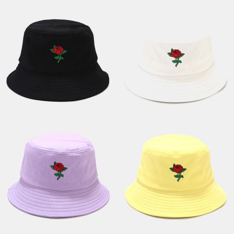 Femmes D'été Protection Uv Motif Floral Broderie Casual Mignon Chapeau De Soleil Seau Chapeau