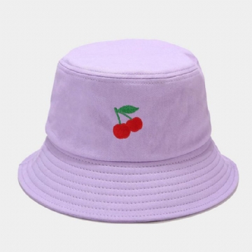 Femmes D'été Protection Uv Motif De Fruits Broderie Casual Mignon Visière Soleil Chapeau Seau Chapeau