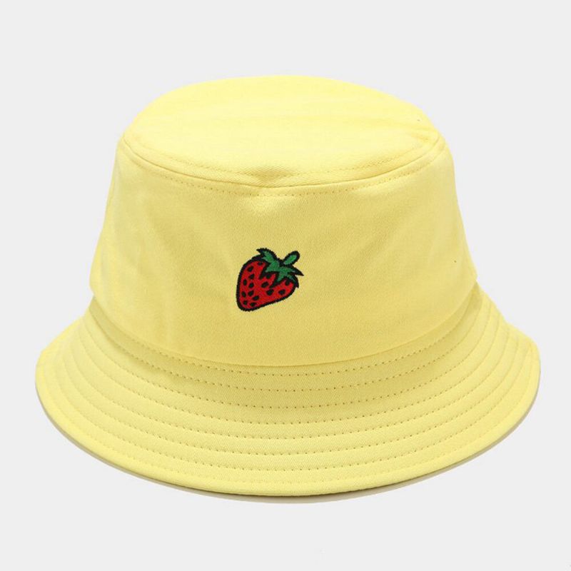 Femmes D'été Protection Uv Motif De Fruits Broderie Casual Mignon Visière Soleil Chapeau Seau Chapeau