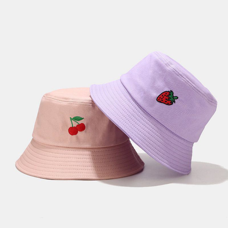 Femmes D'été Protection Uv Motif De Fruits Broderie Casual Mignon Visière Soleil Chapeau Seau Chapeau