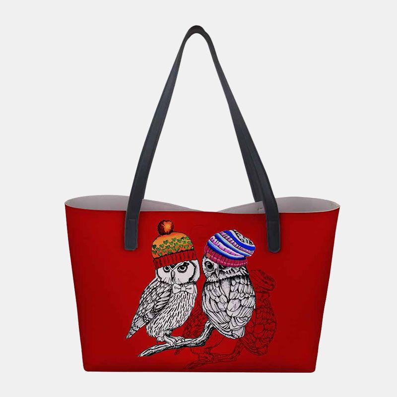 Femmes Faux Cuir Grande Capacité Floral Chat Papillon Impression Décontracté Mignon Sac À Main Sac À Bandoulière Sac Seau