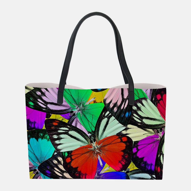 Femmes Faux Cuir Grande Capacité Floral Chat Papillon Impression Décontracté Mignon Sac À Main Sac À Bandoulière Sac Seau