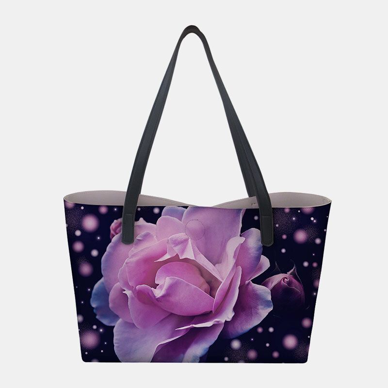 Femmes Faux Cuir Grande Capacité Floral Chat Papillon Impression Décontracté Mignon Sac À Main Sac À Bandoulière Sac Seau