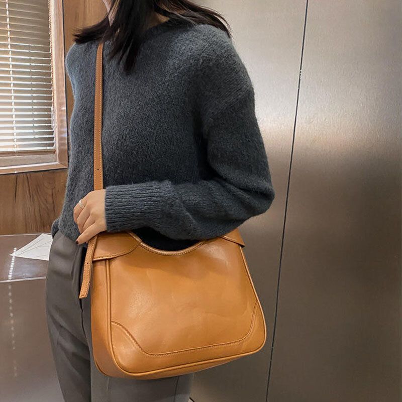 Femmes Faux Cuir Grande Capacité Rétro Casual Bref Sac À Bandoulière Sac À Bandoulière