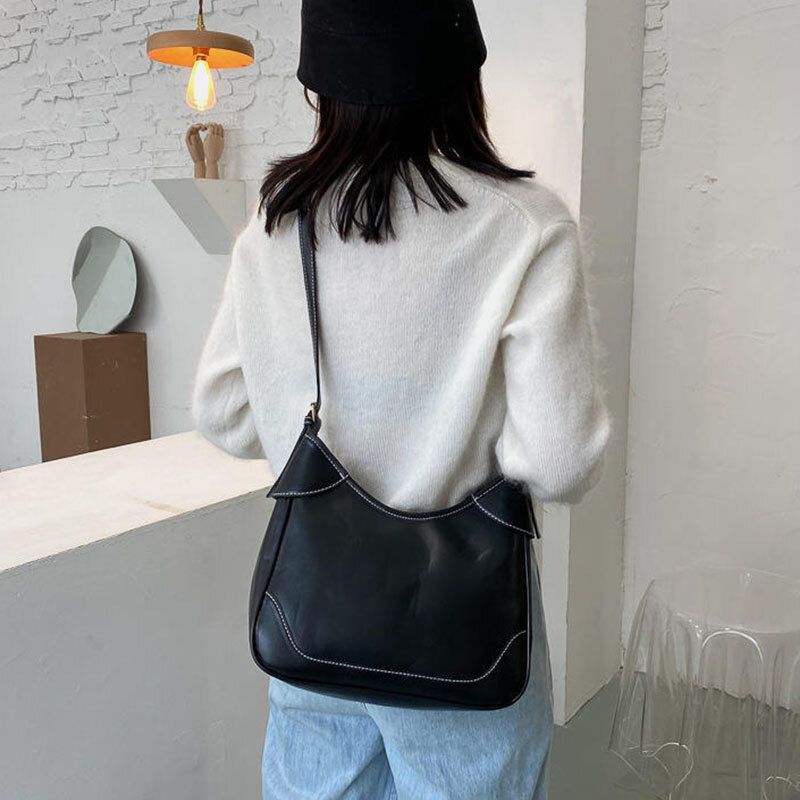 Femmes Faux Cuir Grande Capacité Rétro Casual Bref Sac À Bandoulière Sac À Bandoulière