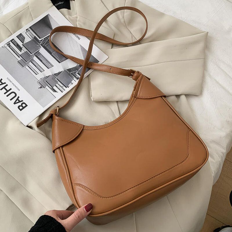 Femmes Faux Cuir Grande Capacité Rétro Casual Bref Sac À Bandoulière Sac À Bandoulière