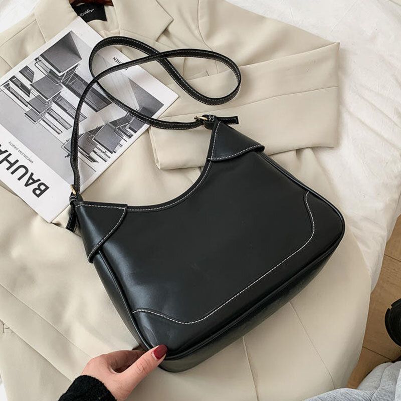 Femmes Faux Cuir Grande Capacité Rétro Casual Bref Sac À Bandoulière Sac À Bandoulière