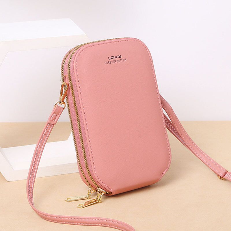 Femmes Faux Cuir Mode Écran Tactile Mini Sac À Bandoulière Téléphone Sac