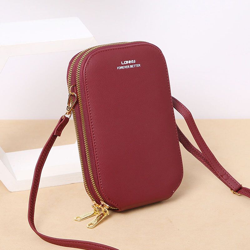 Femmes Faux Cuir Mode Écran Tactile Mini Sac À Bandoulière Téléphone Sac