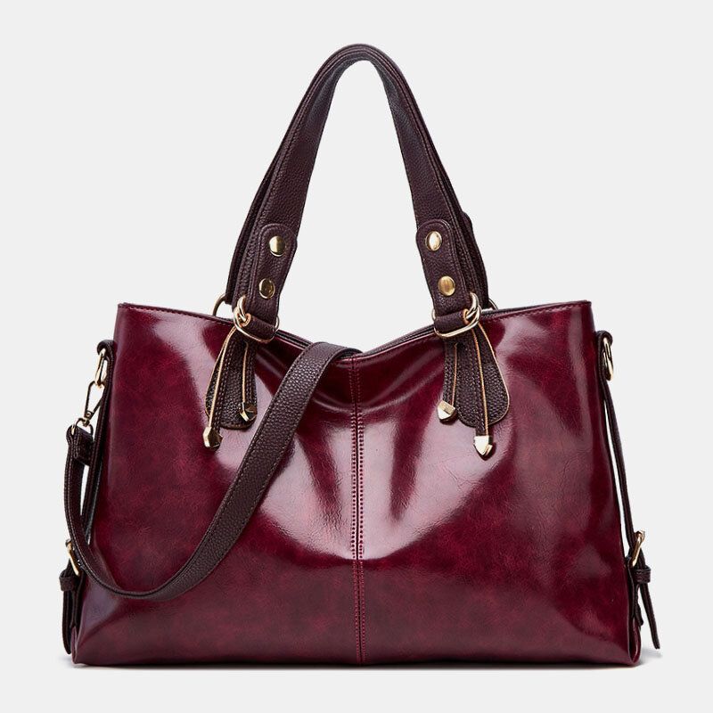 Femmes Faux Cuir Rétro Litchi Motif Grande Capacité Sac À Main Sac À Bandoulière Sac À Bandoulière Fourre-tout