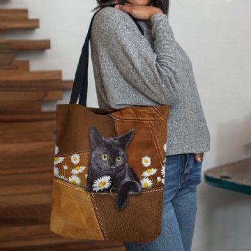 Femmes Felt Cute 3d Tridimensionnel Black Cat Daisy Pattern Sac À Bandoulière Sac À Main Fourre-tout