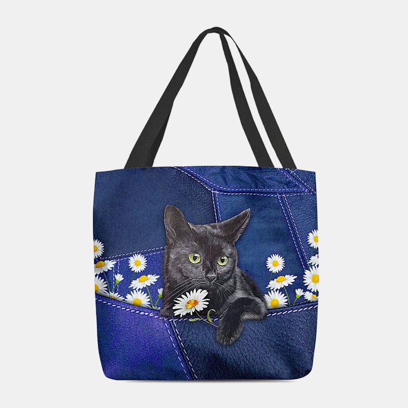 Femmes Felt Cute 3d Tridimensionnel Black Cat Daisy Pattern Sac À Bandoulière Sac À Main Fourre-tout