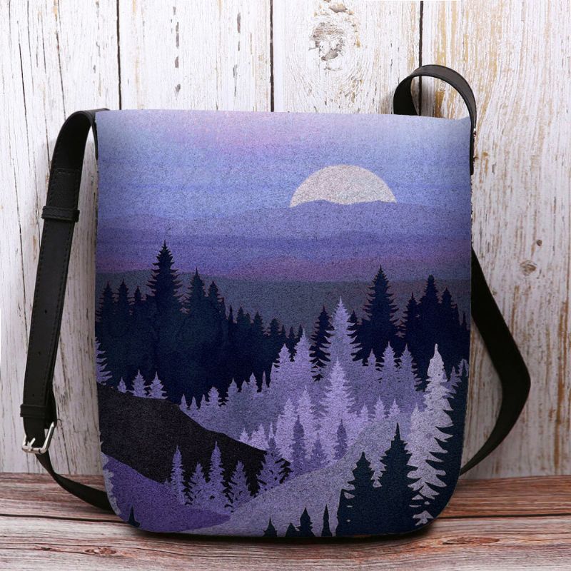 Femmes Felt Ladies Mountain Treetop Print Pattern Multi-porter Personnalité Sac À Bandoulière Sac À Bandoulière