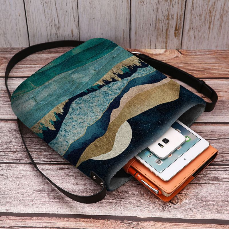 Femmes Felt Mountain Treetop Landscape Print Bag Sac À Bandoulière Sac À Bandoulière