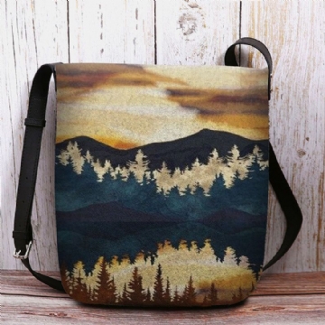 Femmes Felt Mountain Treetop Print Pattern Casual Outdoor Sac À Bandoulière Sac À Bandoulière