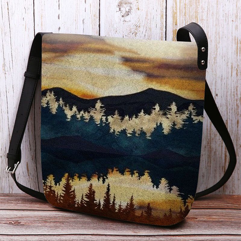 Femmes Felt Mountain Treetop Print Pattern Casual Outdoor Sac À Bandoulière Sac À Bandoulière