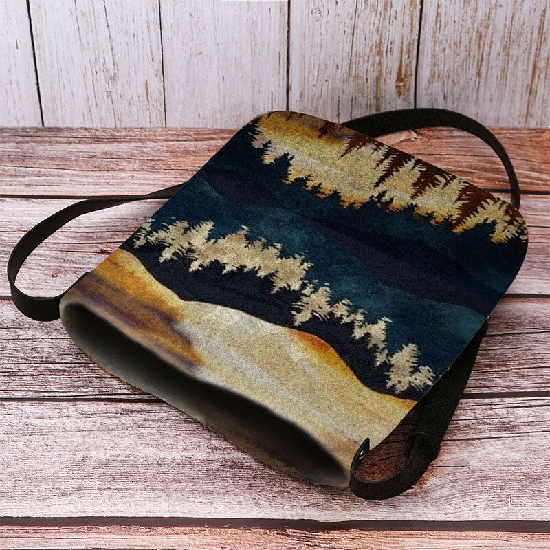 Femmes Felt Mountain Treetop Print Pattern Casual Outdoor Sac À Bandoulière Sac À Bandoulière