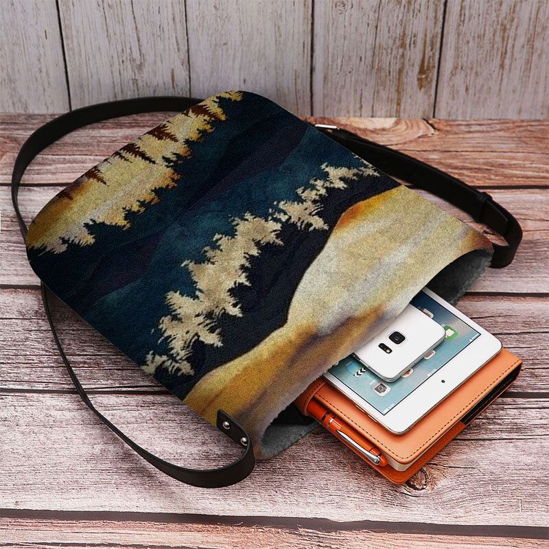 Femmes Felt Mountain Treetop Print Pattern Casual Outdoor Sac À Bandoulière Sac À Bandoulière