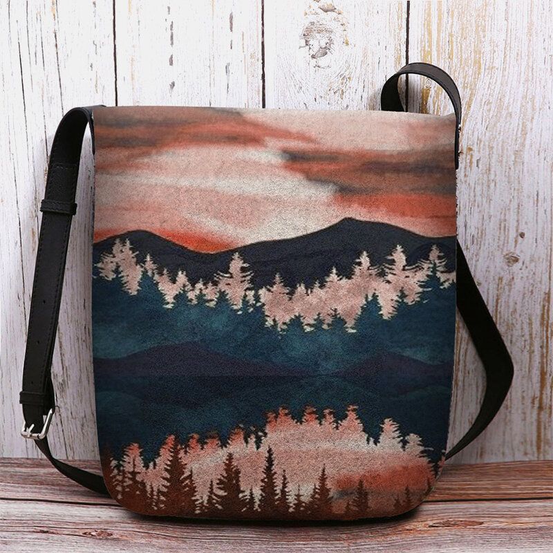 Femmes Felt Mountain Treetop Print Pattern Casual Outdoor Sac À Bandoulière Sac À Bandoulière