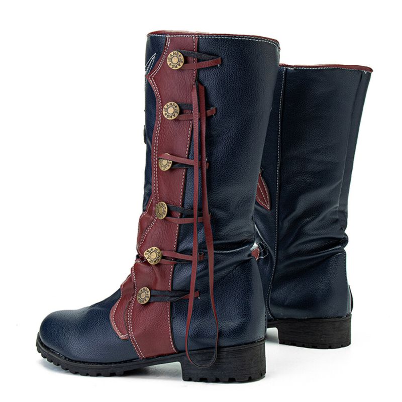 Femmes Feuille Motif Automne Hiver Chaud Résistant À L'usure Tête Ronde Mi-mollet Bottes