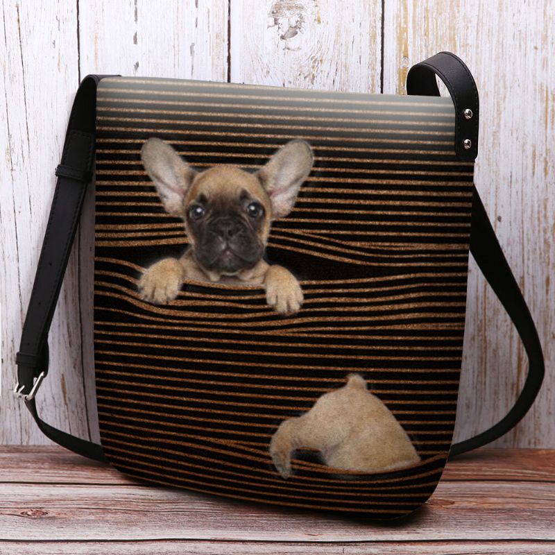 Femmes Feutre Casual Stripe Mignon 3d Chien Motif D'impression Sac À Bandoulière Sac À Bandoulière