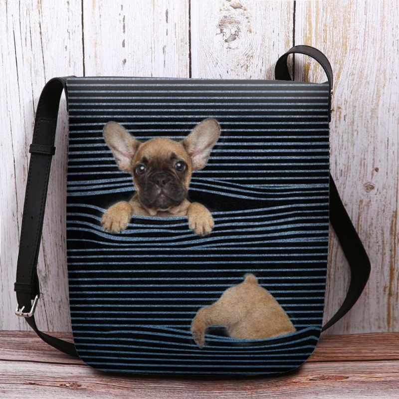 Femmes Feutre Casual Stripe Mignon 3d Chien Motif D'impression Sac À Bandoulière Sac À Bandoulière