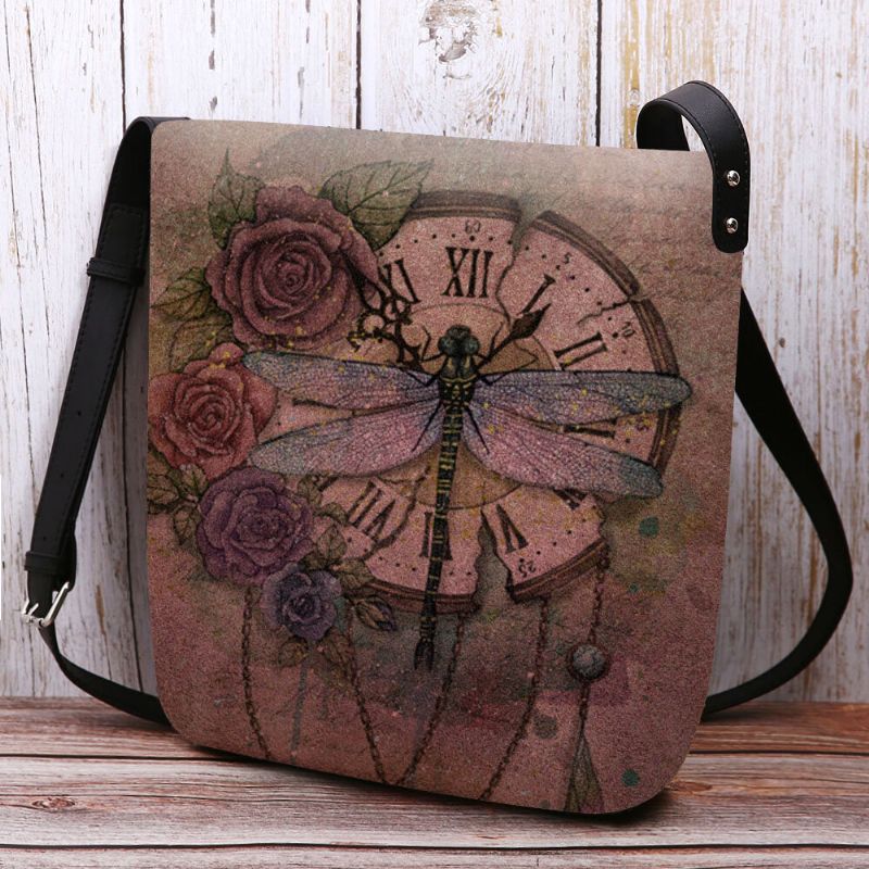 Femmes Feutre Décontracté Vintage 3d Libellule Fleur Impression Motif Sac À Bandoulière Sac À Bandoulière