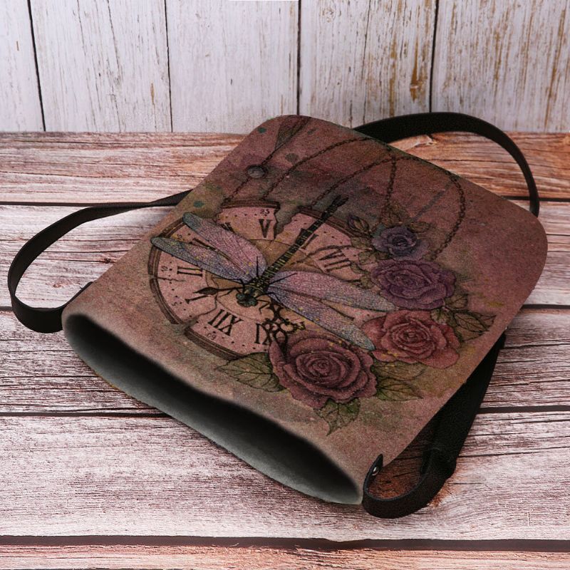 Femmes Feutre Décontracté Vintage 3d Libellule Fleur Impression Motif Sac À Bandoulière Sac À Bandoulière