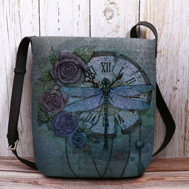 Femmes Feutre Décontracté Vintage 3d Libellule Fleur Impression Motif Sac À Bandoulière Sac À Bandoulière