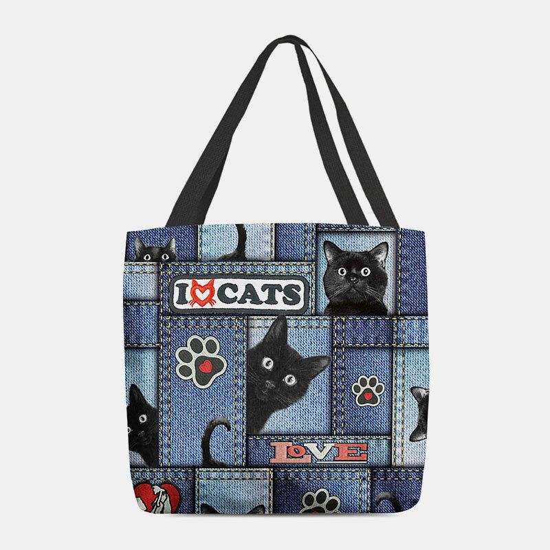 Femmes Feutre Dessin Animé Chat Noir Treillis Cadre Motif Sac À Bandoulière Sac À Main Fourre-tout