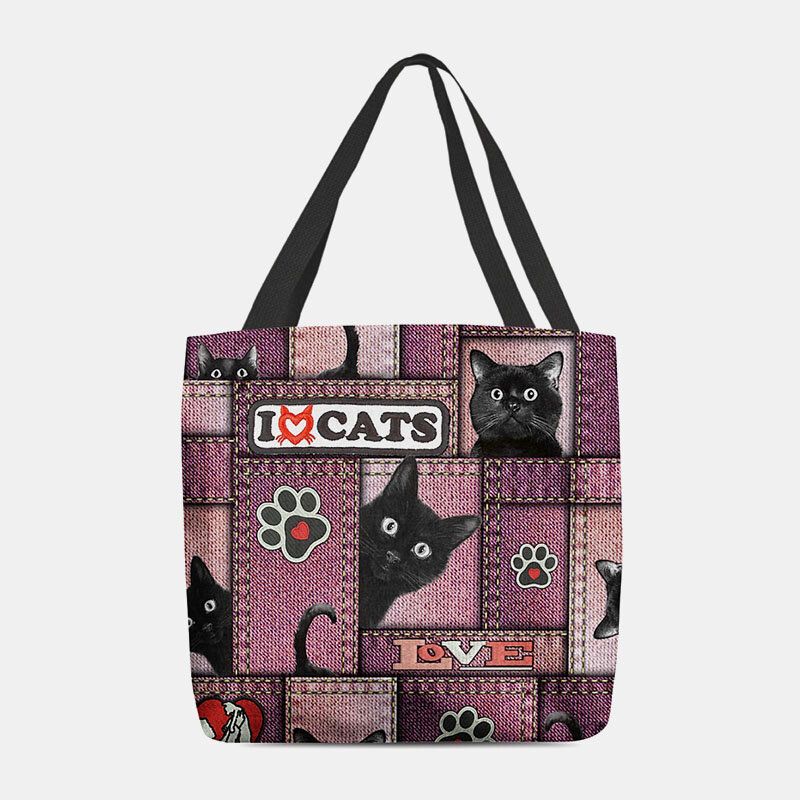 Femmes Feutre Dessin Animé Chat Noir Treillis Cadre Motif Sac À Bandoulière Sac À Main Fourre-tout