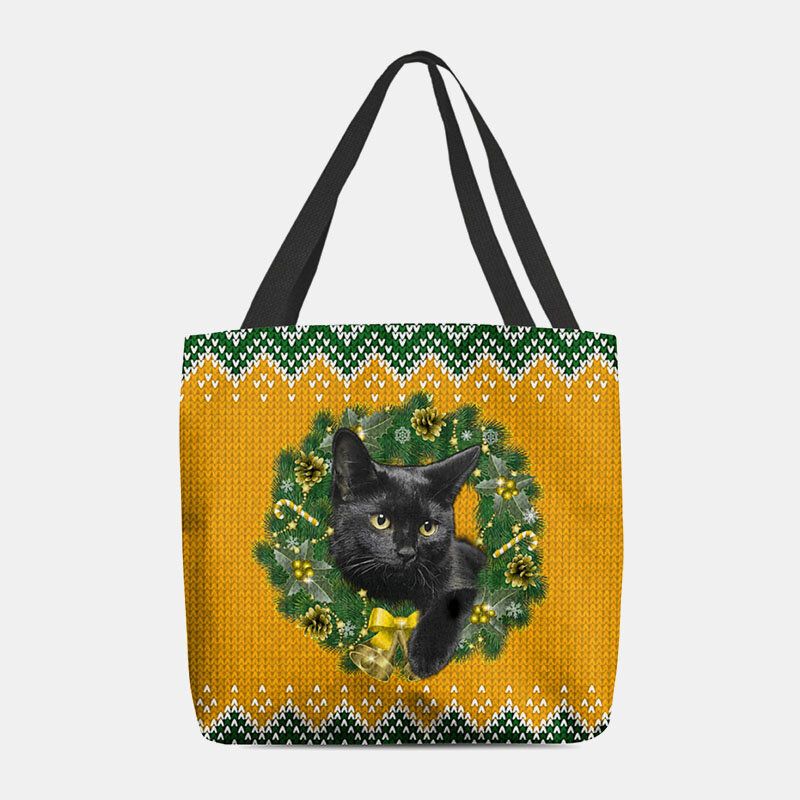 Femmes Feutre Dessin Animé Festif Couleur Classique Guirlande De Noël Chat Motif Sac À Bandoulière Sac À Main Fourre-tout