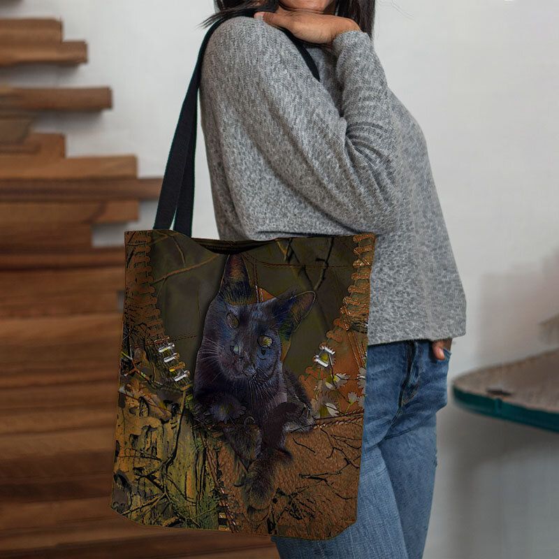 Femmes Feutre Mignon 3d Dessin Animé En Trois Dimensions Chat Noir Branche Motif Sac À Bandoulière Sac À Main Fourre-tout