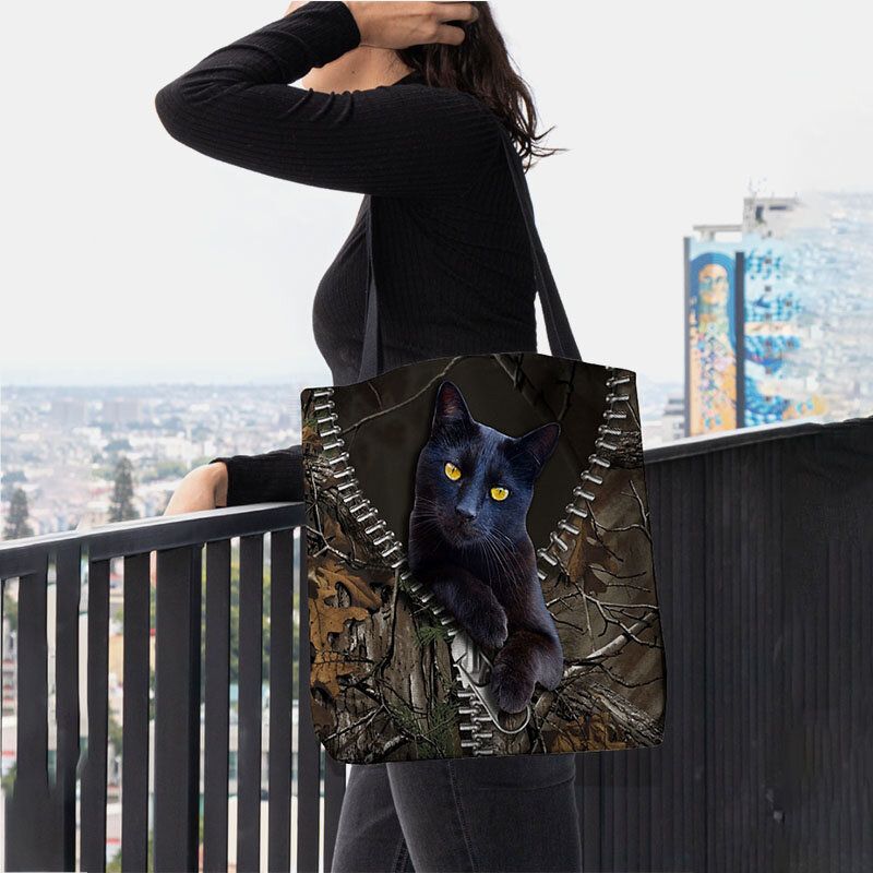 Femmes Feutre Mignon 3d Dessin Animé En Trois Dimensions Chat Noir Branche Motif Sac À Bandoulière Sac À Main Fourre-tout