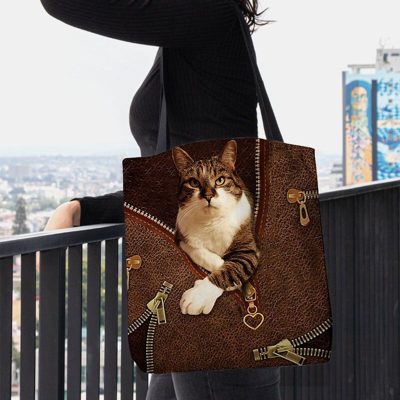 Femmes Feutre Mignon 3d Dessin Animé En Trois Dimensions Motif De Chat Sac À Bandoulière Sac À Main Fourre-tout