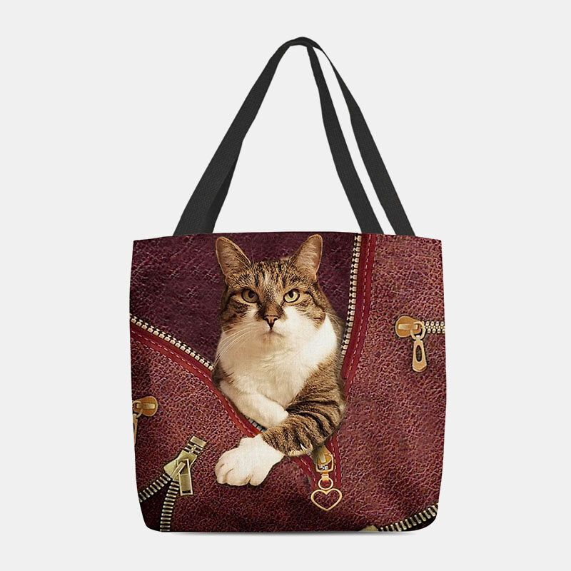 Femmes Feutre Mignon 3d Dessin Animé En Trois Dimensions Motif De Chat Sac À Bandoulière Sac À Main Fourre-tout